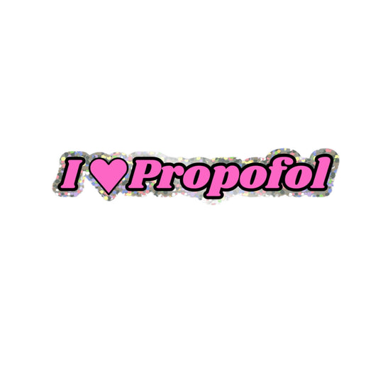 I heart Propofol Sticker-Pink letters glitter background